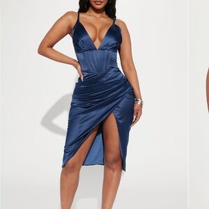 Hopelessly In Love Satin Midi Dress - Navy (Fashion Nova)